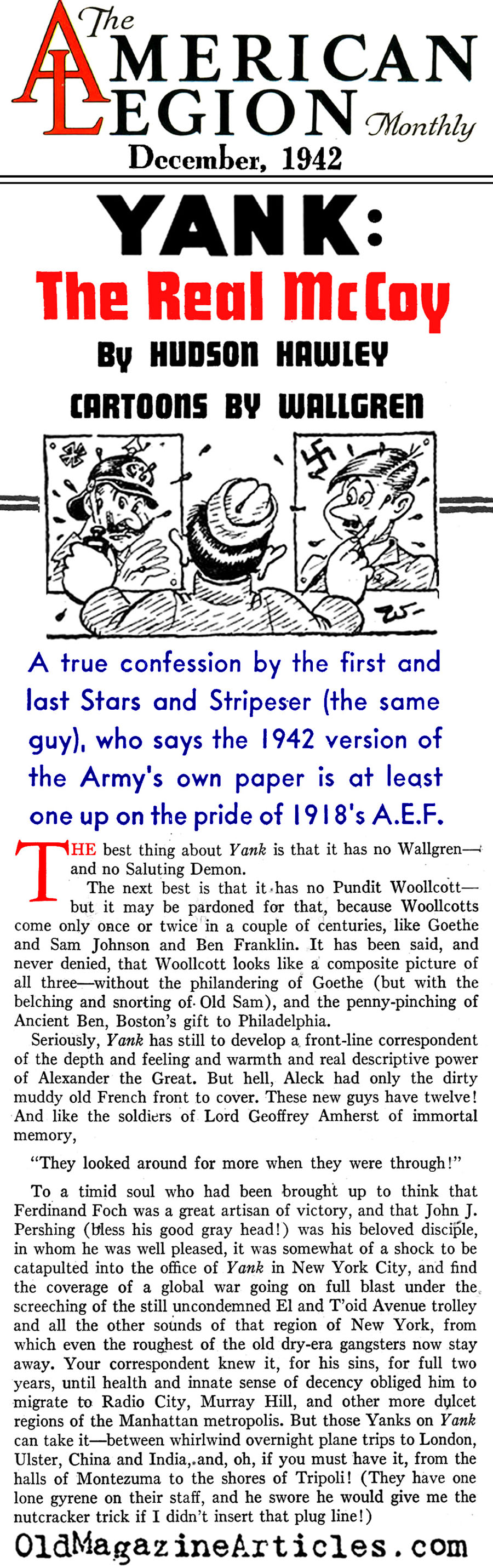 The First <i>Stars and Stripes</i> looks at <I>Yank</I> (American Legion Monthly, 1942)