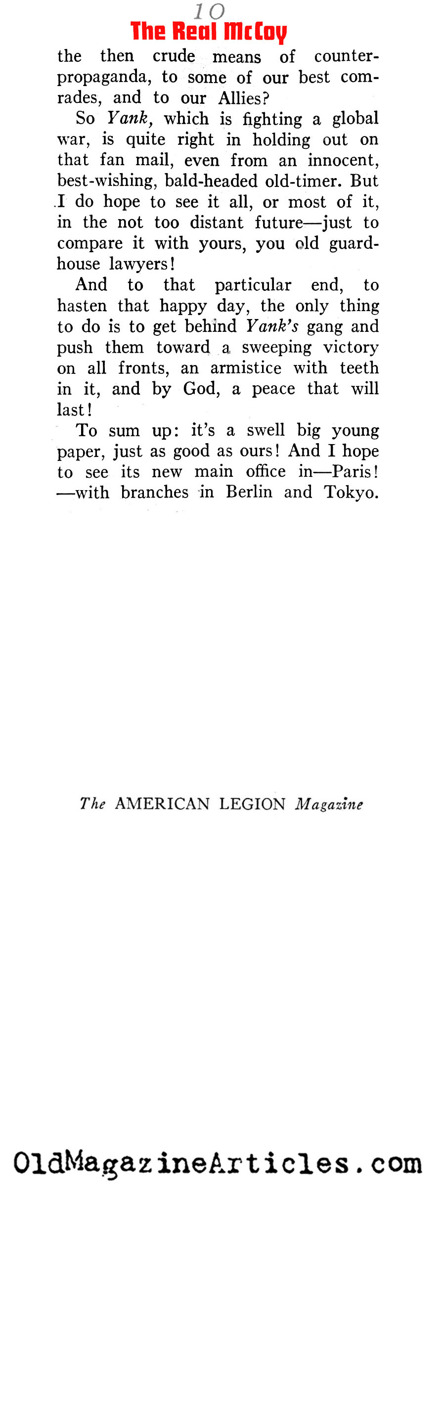 The First <i>Stars and Stripes</i> looks at <I>Yank</I> (American Legion Monthly, 1942)