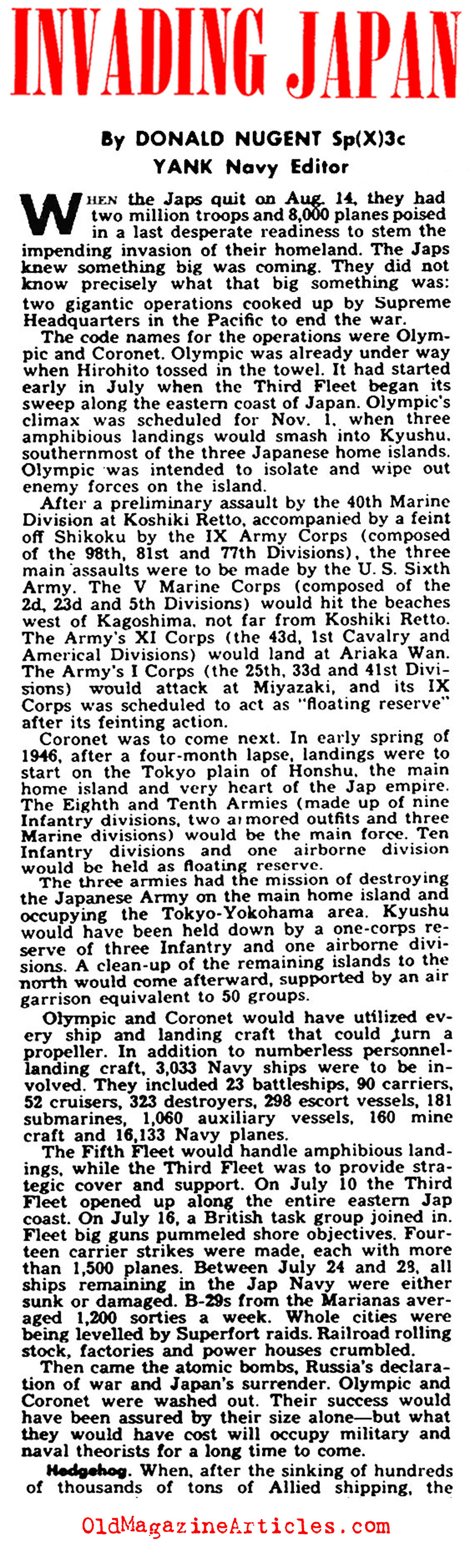The Planned Invasion of Japan (Yank Magazine, 1945)