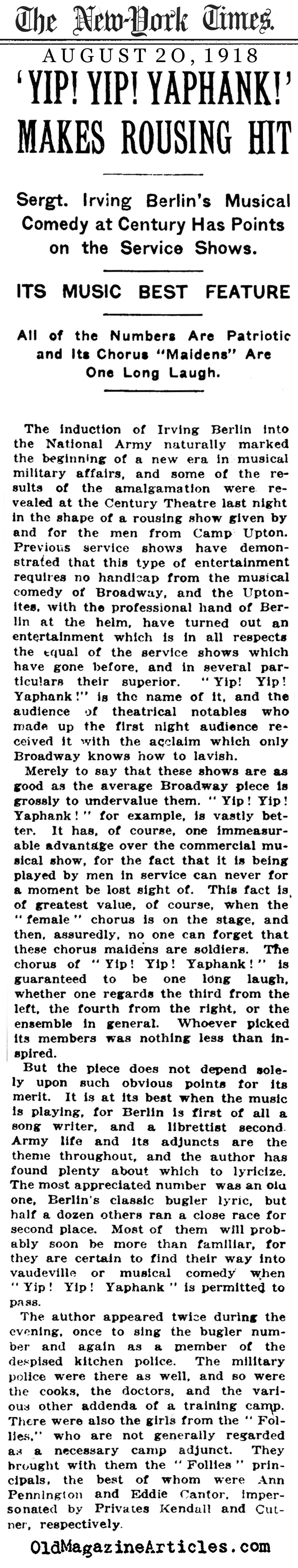 Yip! Yip! Yaphank! (NY Times, 1918)