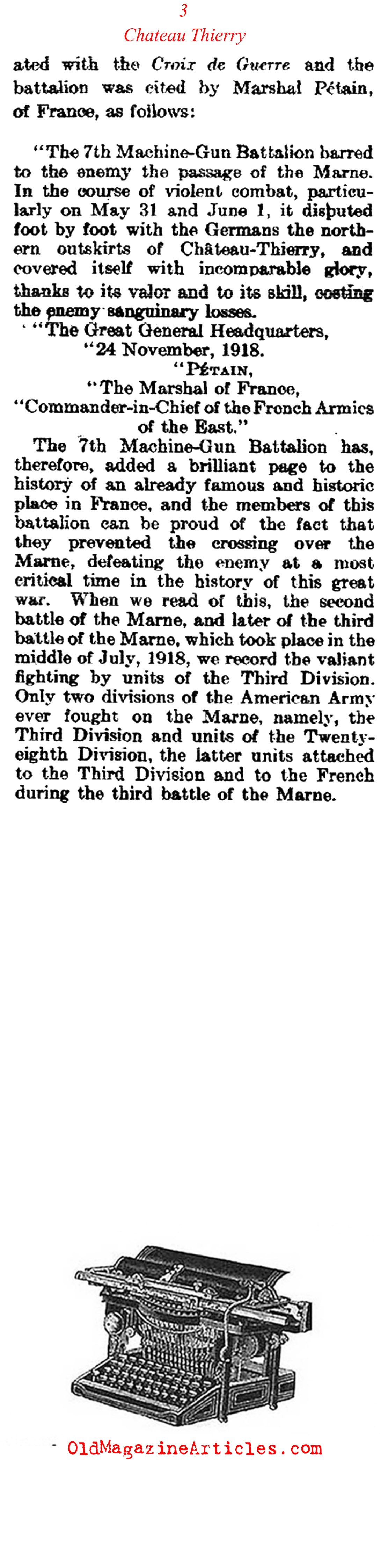 Chateau-Thierry: Setting the Record Straight   (The Literary Digest, 1919)