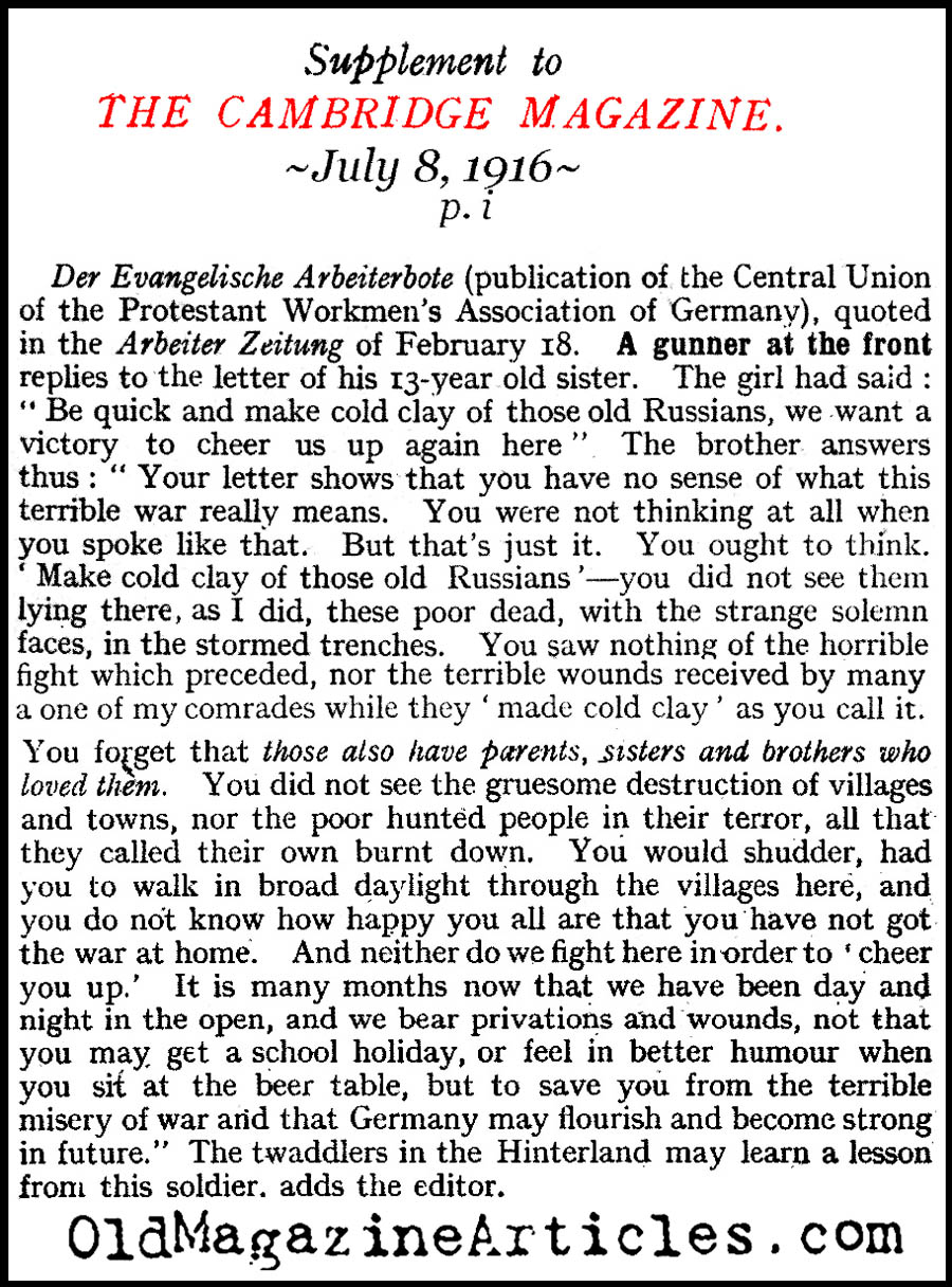 Reprimand from the Trenches (Cambridge Magazine, 1916)