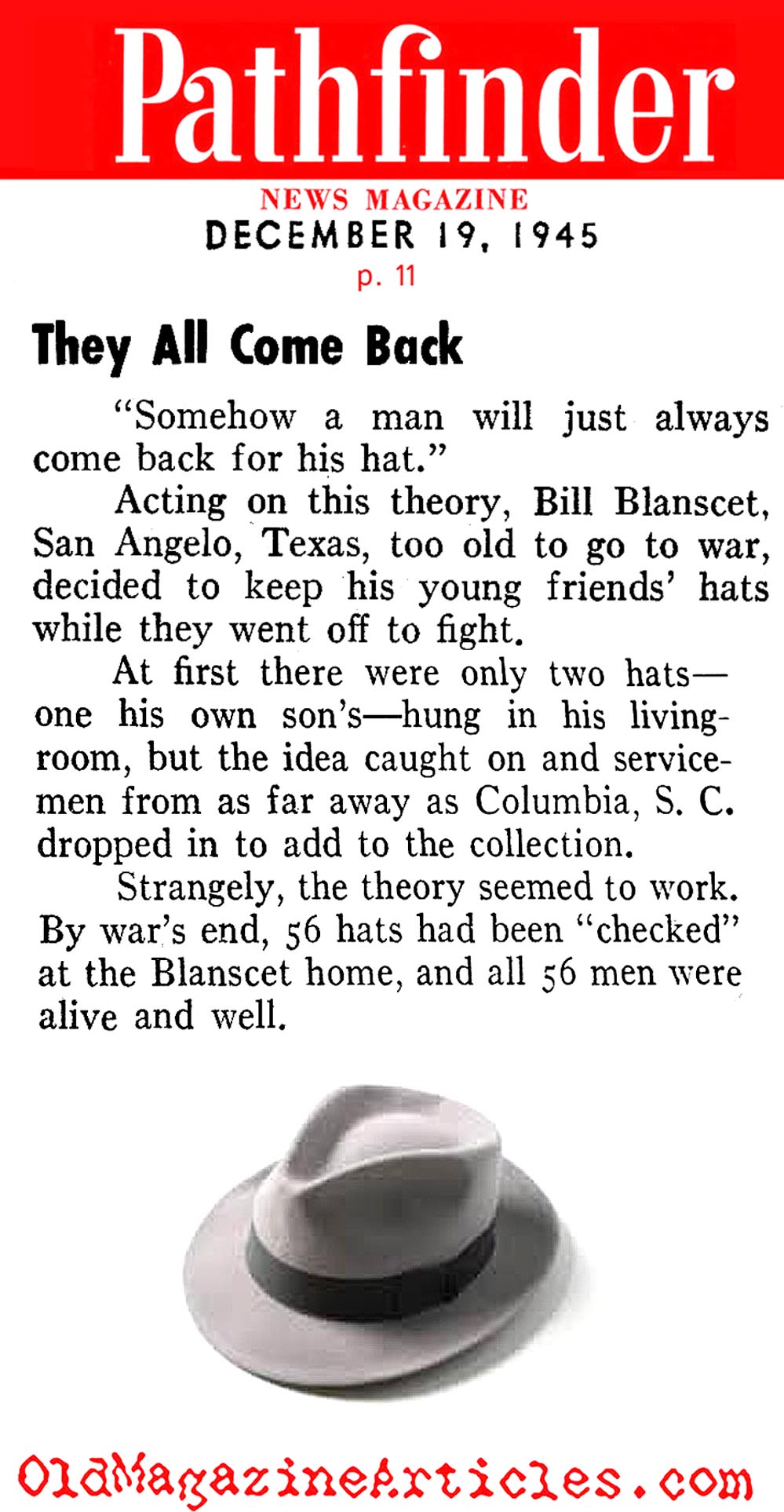 The Hat Superstition that was Reliable... (Pathfinder Magazine, 1945)