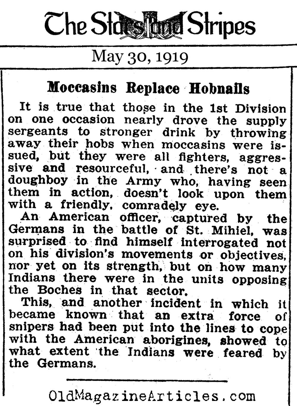Indian Moccasins Authorized  (The Stars and Stripes, 1919)