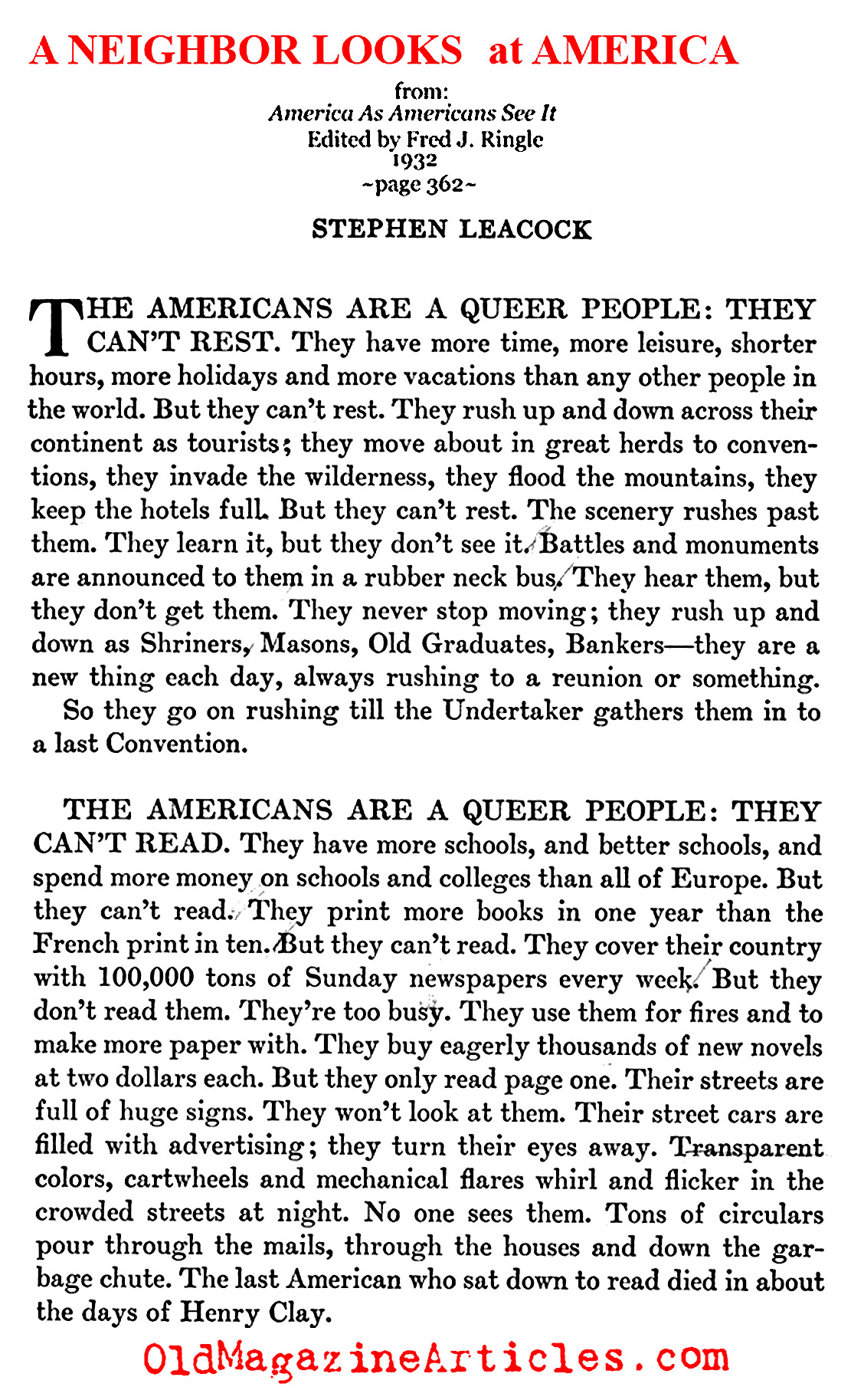 Americans Are A Strange People  (Characteristically American, 1932)