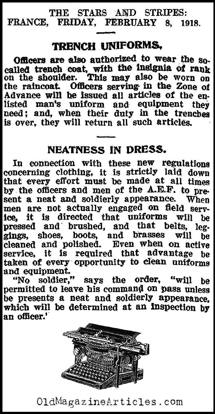 Officer's Dress Regulations & the Trench Coat  (The Stars and Stripes, 1918)