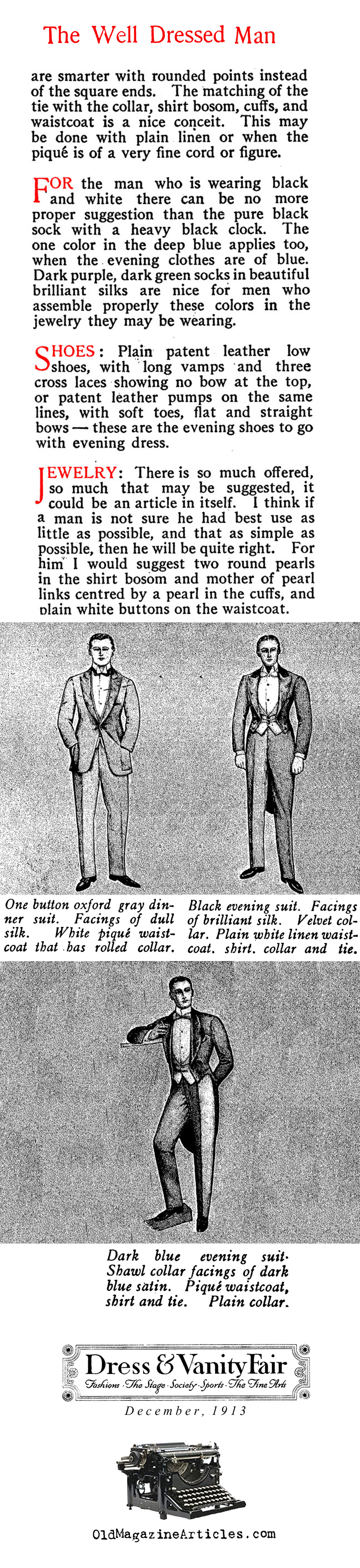 Sensible Rules for Men's Evening Clothes  (Vanity Fair Magazine, 1913)