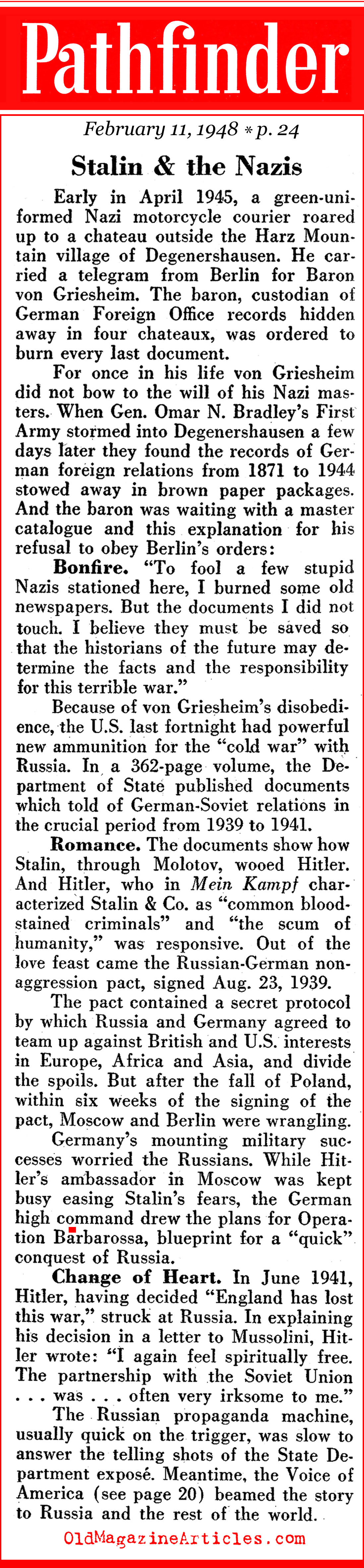 The Stalin-Hitler Non-Aggression Pact (Pathfinder Magazine, 1948)