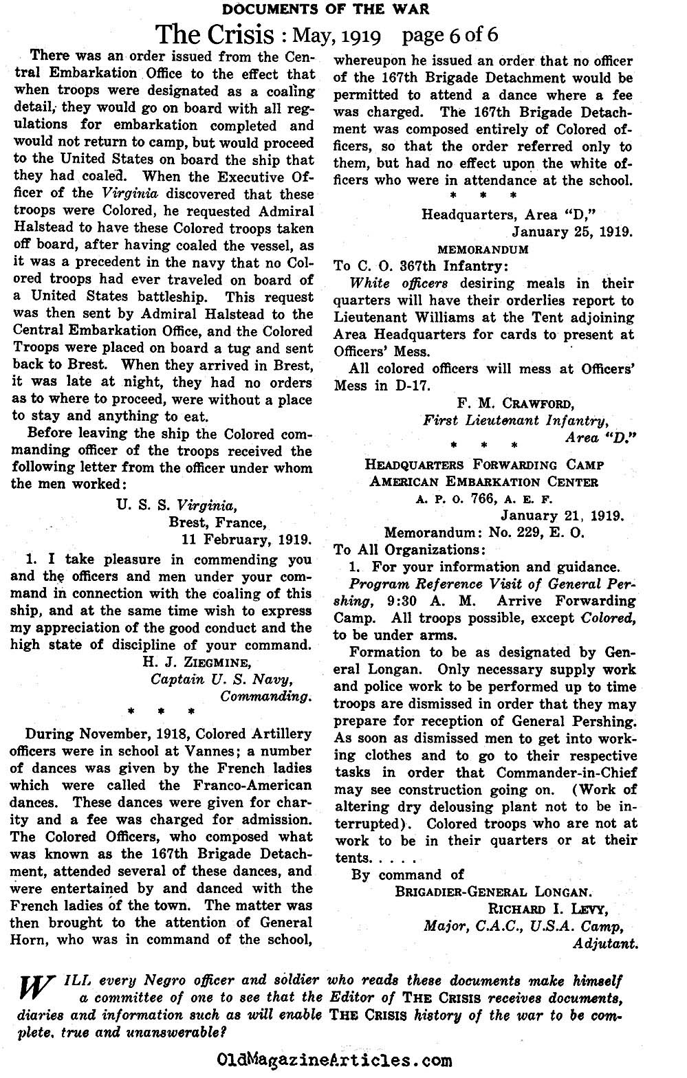 W.E.B. Du Boise and the Documents of U.S. Army Prejudice  (The Crises, 1919