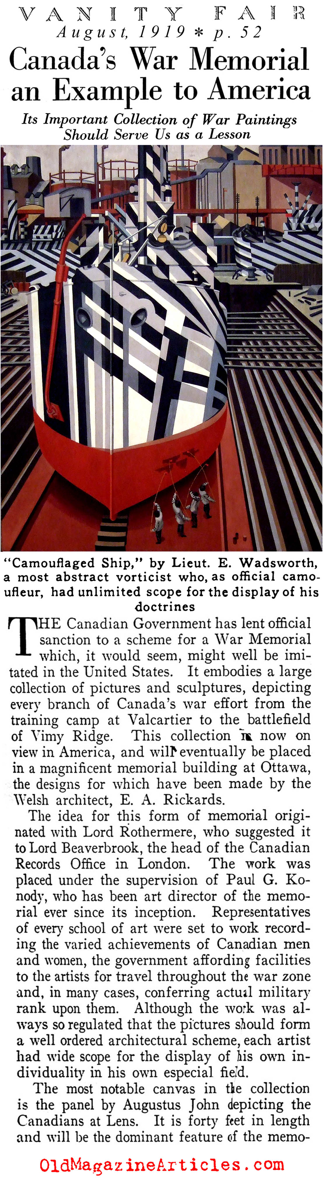 W.W. I Art and the Canadian War Memorial (Vanity Fair Magazine, 1919)