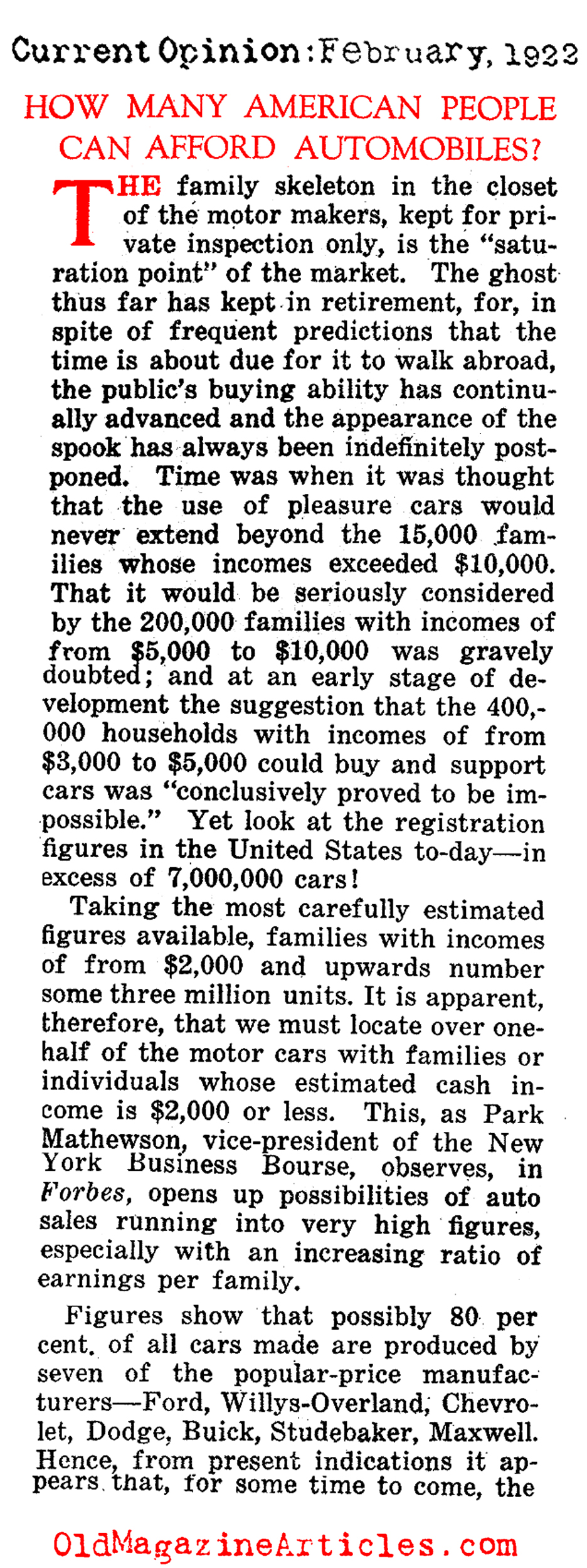 Car Ownership in the Early Twenties