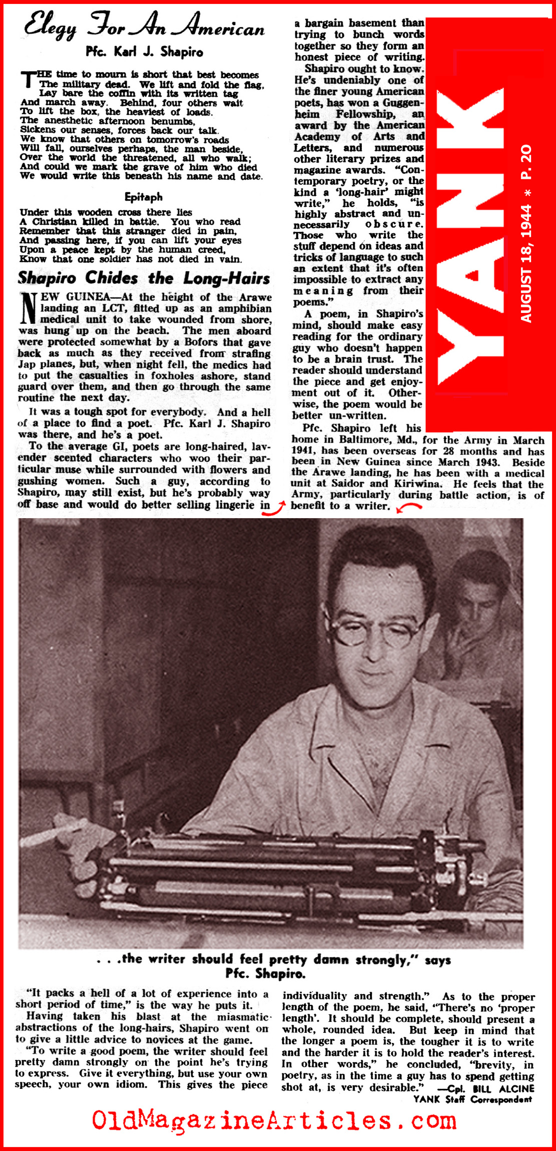 Poet Karl Shapiro[br] Profiled in Yank