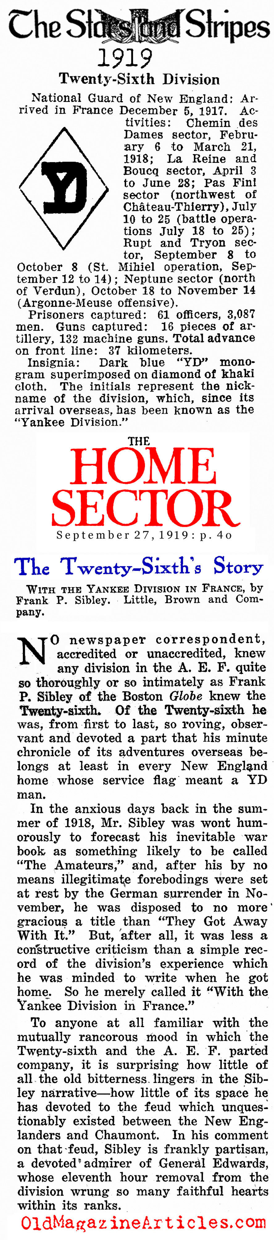 The Twenty-Sixth Division During World War One