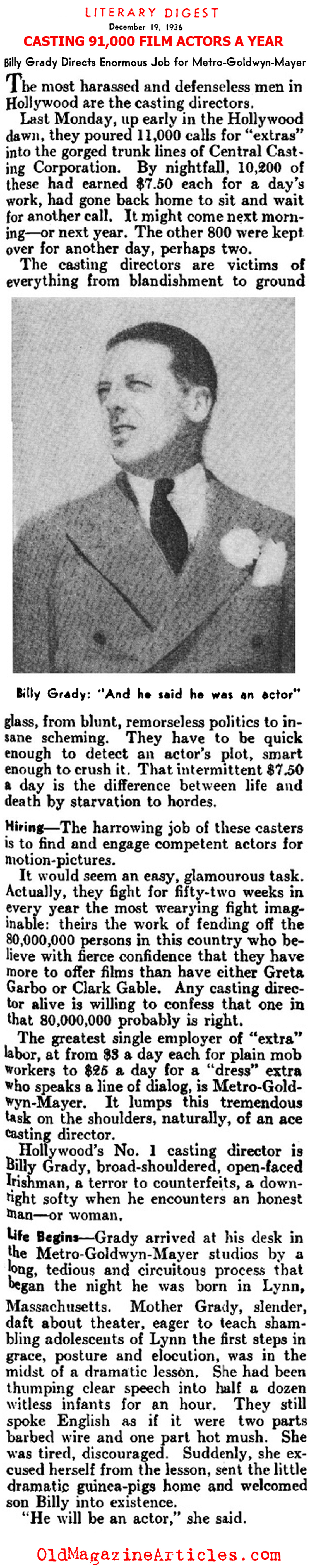 Billy Grady of M.G.M. The Busiest Casting Director in 1930s Hollywood