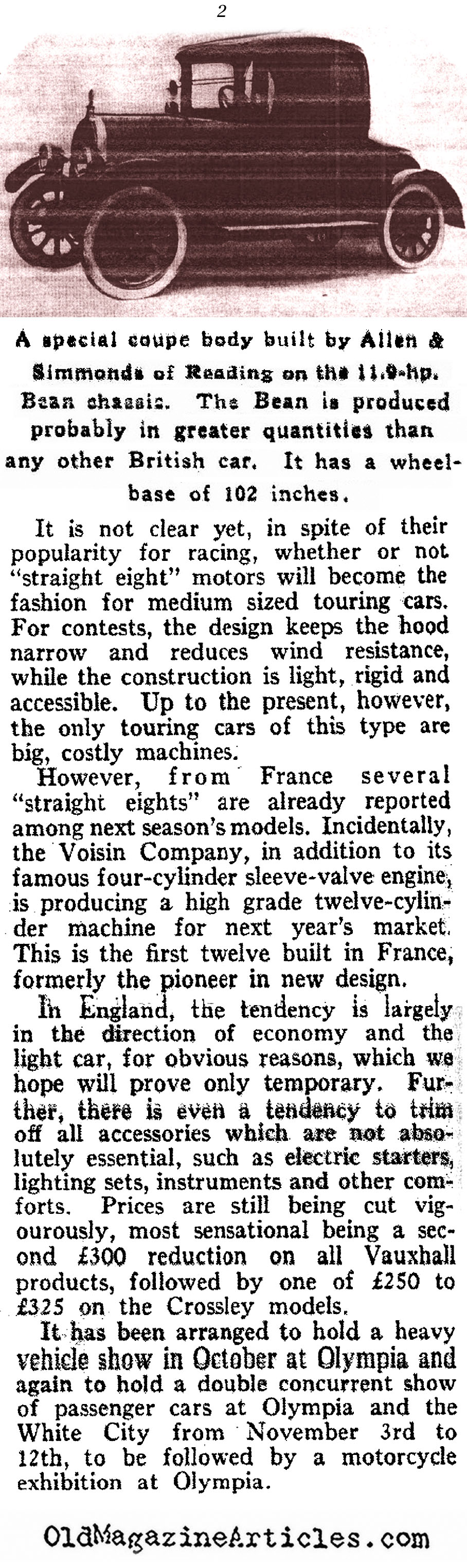 New European Cars for 1921