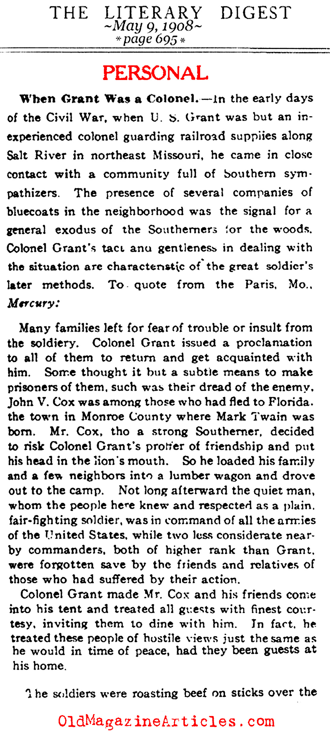 Remembering Grant When he was a Colonel