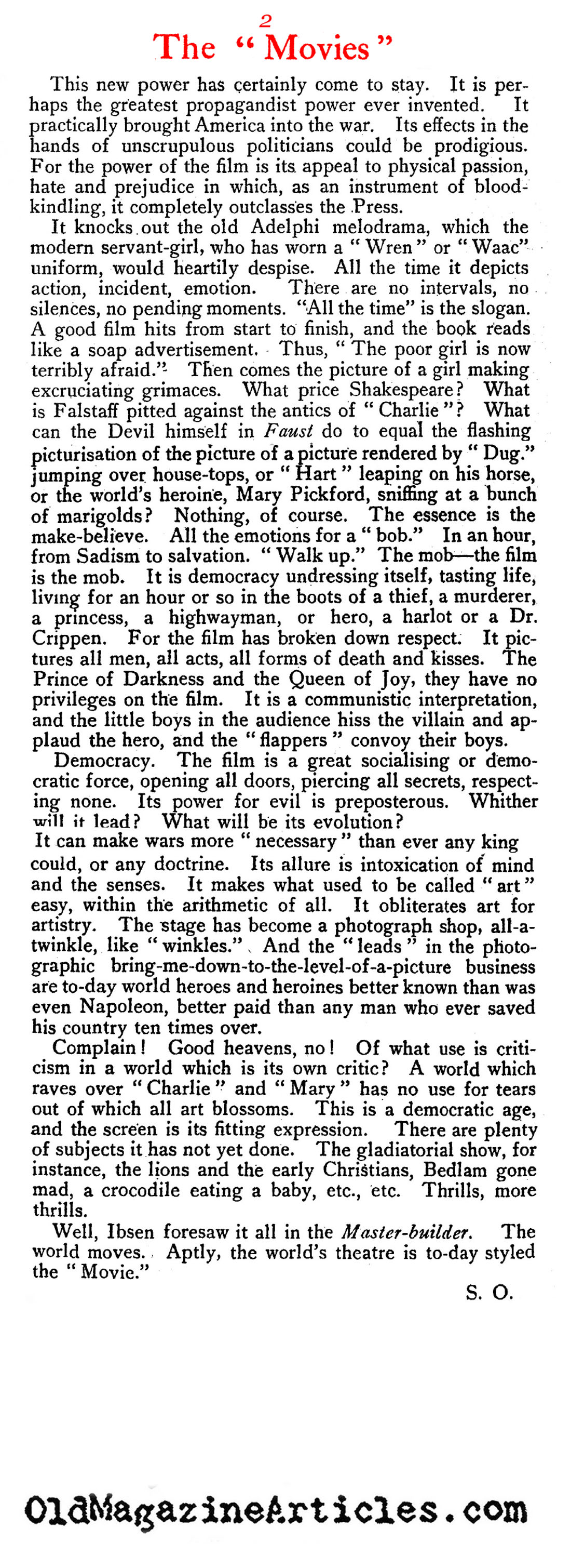 'Film Cannot be Considered as an[br] Art Form'