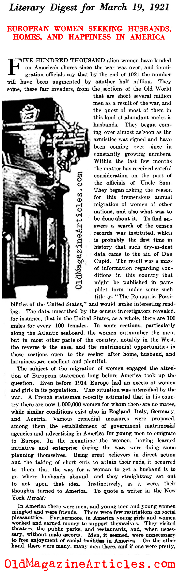 Women Immigrants in Search of Mates