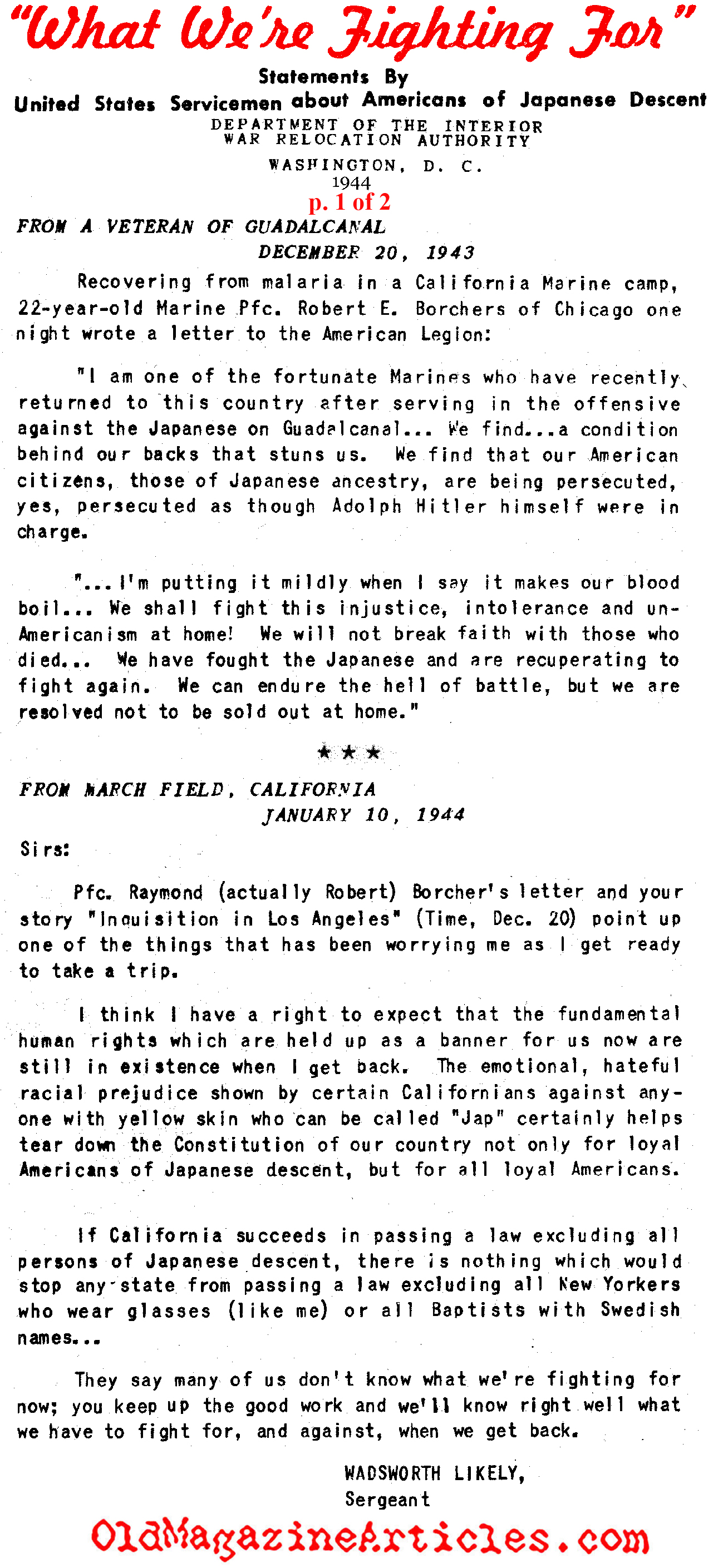 U.S. Servicemen[BR] Expressed their Anger[BR] Upon Learning of the [BR] Japanese-American Internment Camps