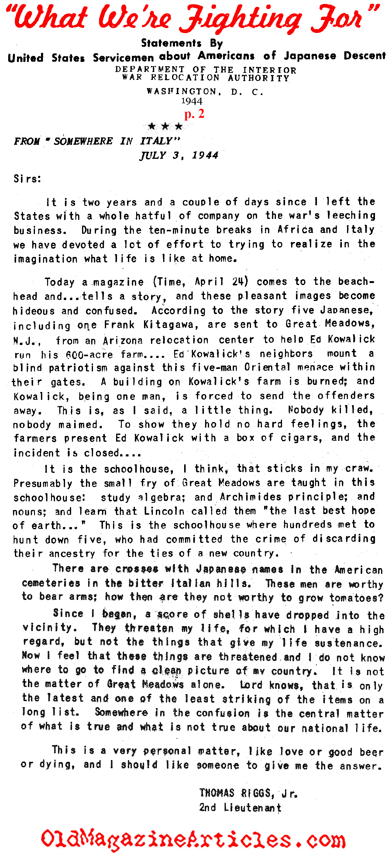 U.S. Servicemen[BR] Expressed their Anger[BR] Upon Learning of the [BR] Japanese-American Internment Camps