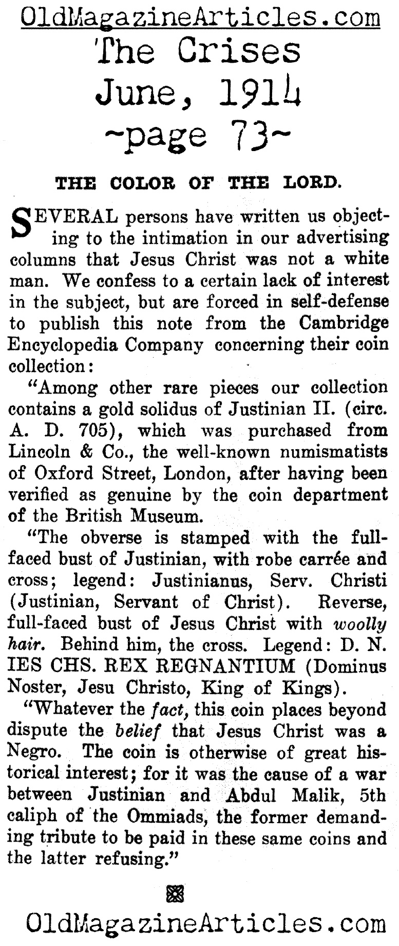 Black Jesus: Roman Emperor Justinian DepictedChrist as a Black Man on a Coin