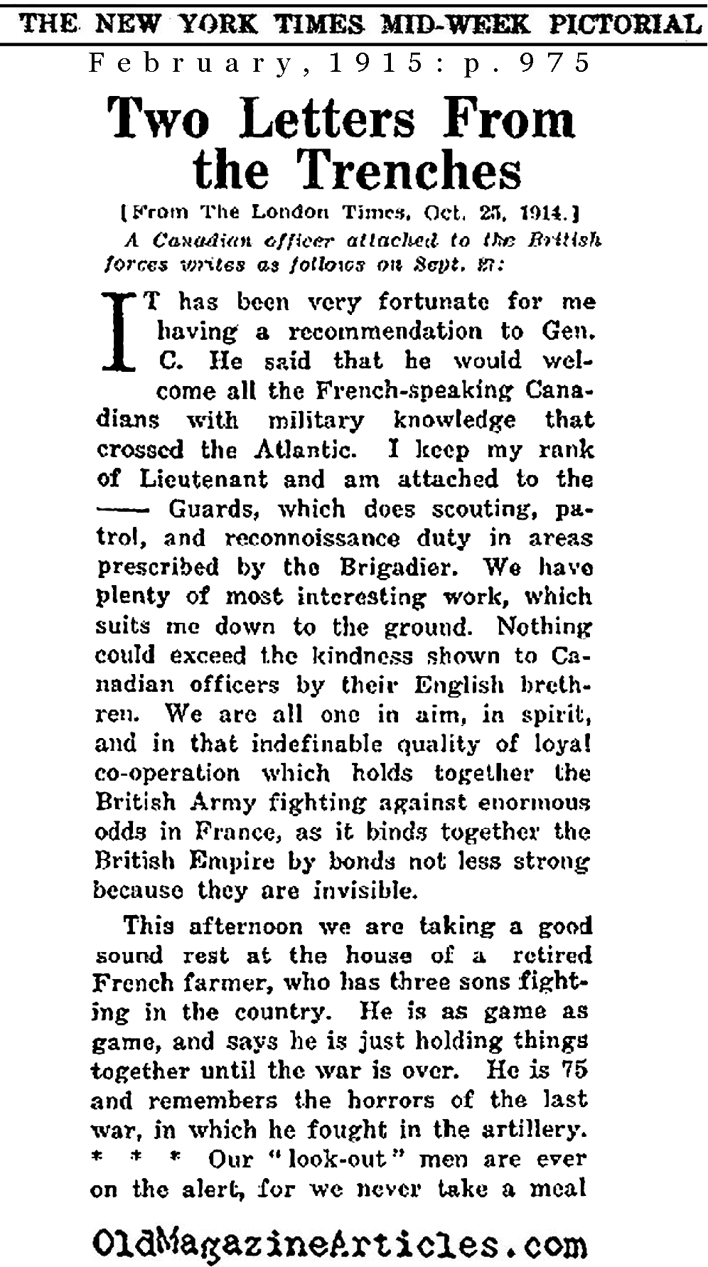 A  Canadian Letter from World War One