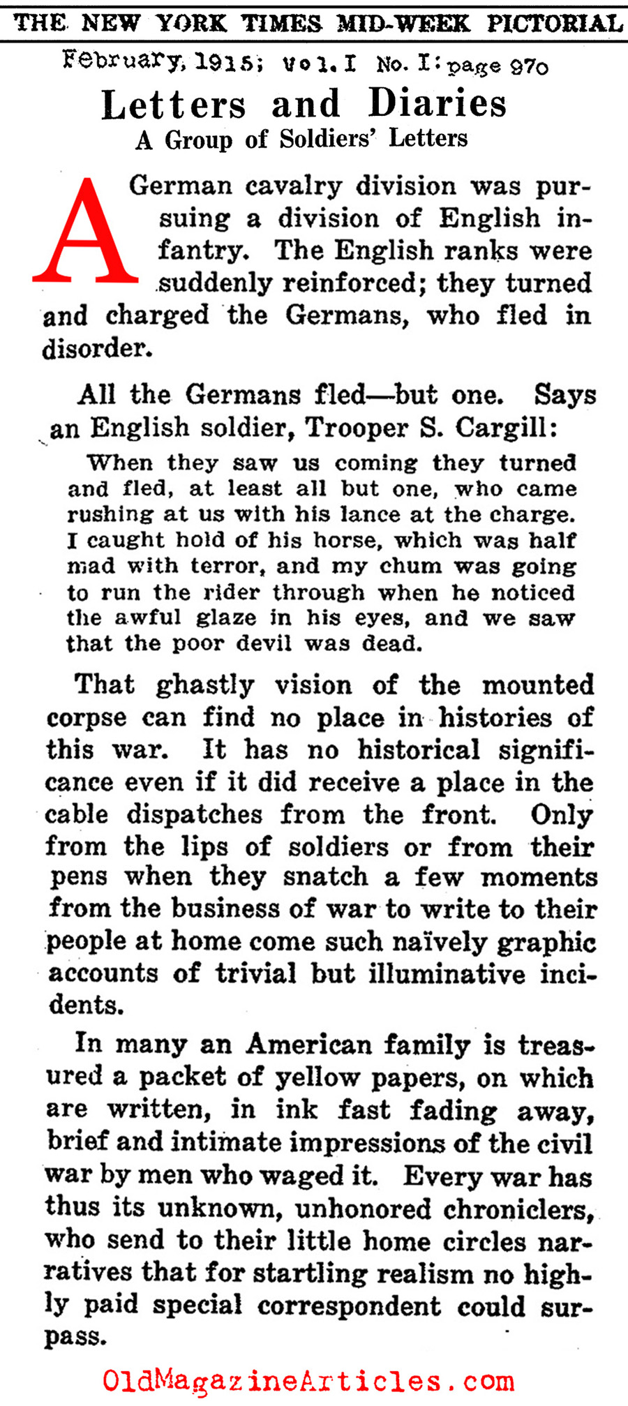 Eyewitness to a [br]W.W. I Cavalry Battle