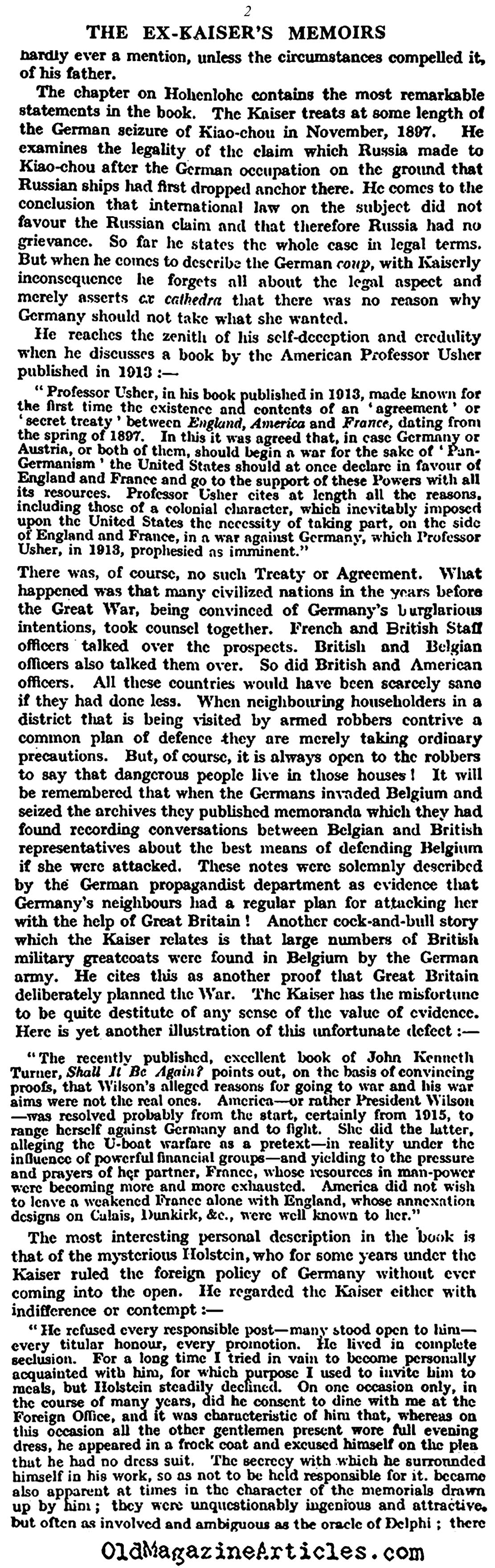 A Review of the Wartime Memoir of Kaiser Wilhelm