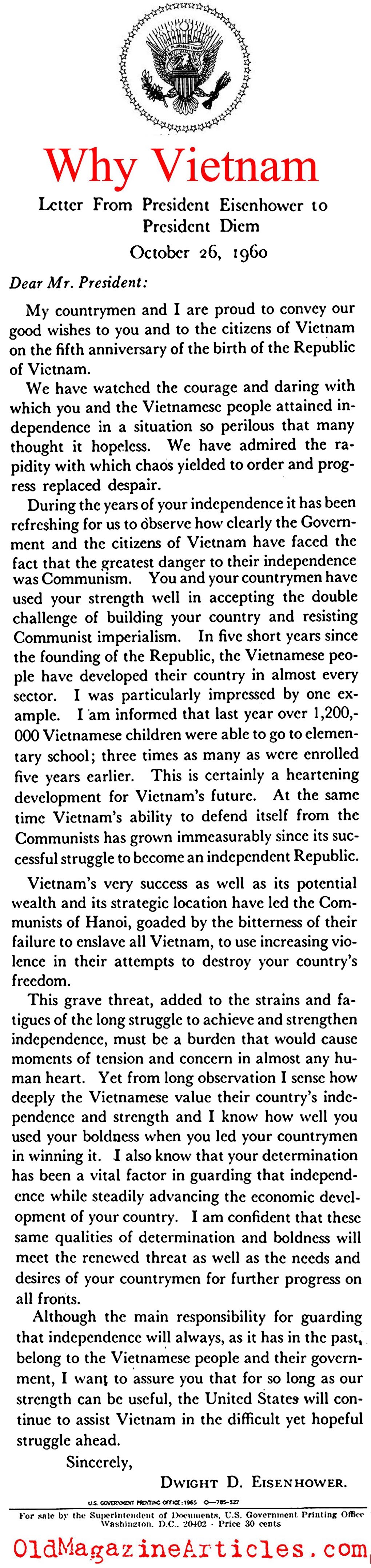 President Eisenhower [br]Resolves to Continue [br]Support for[br] South Vietnam