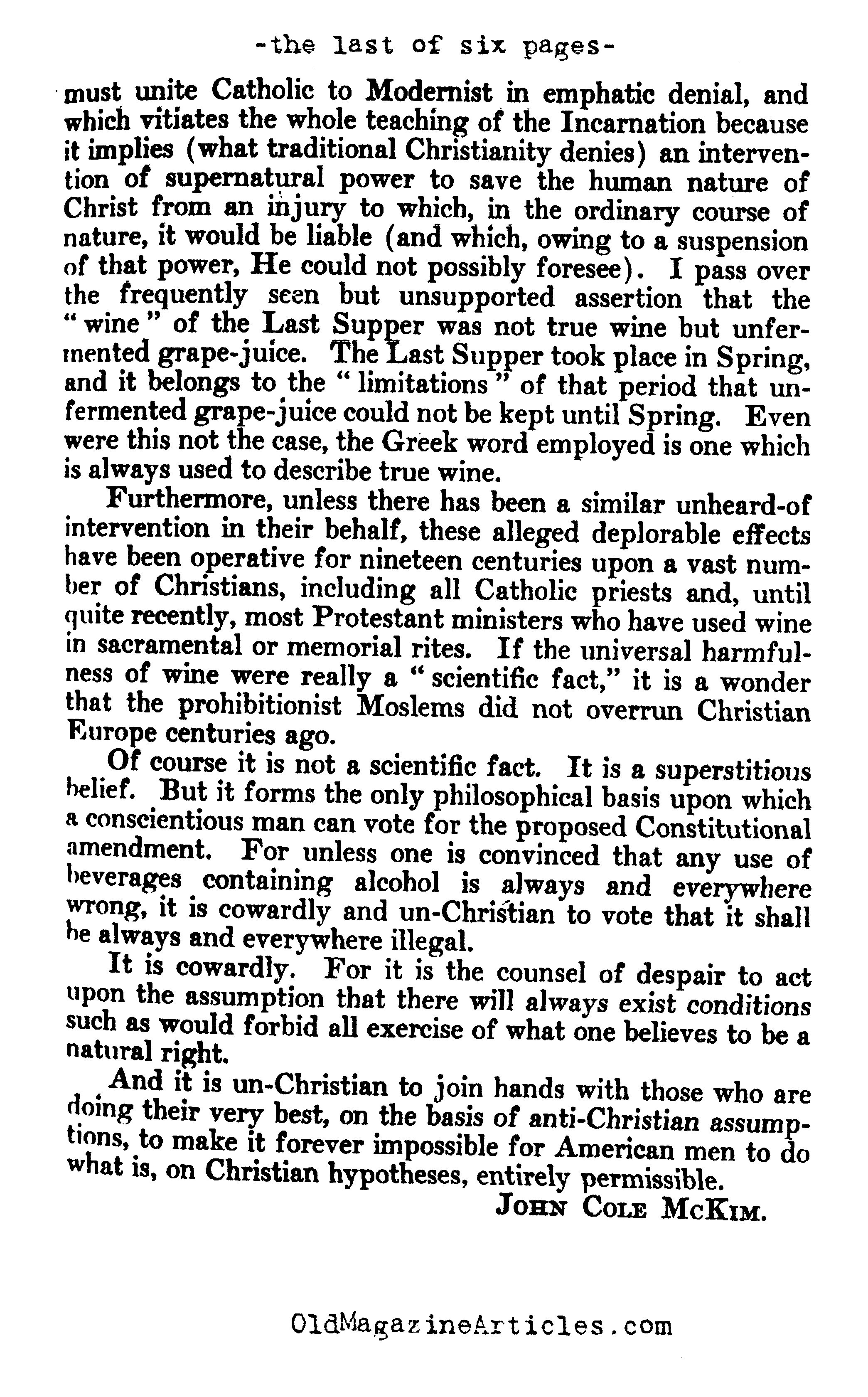 Prohibition vs  Christianity