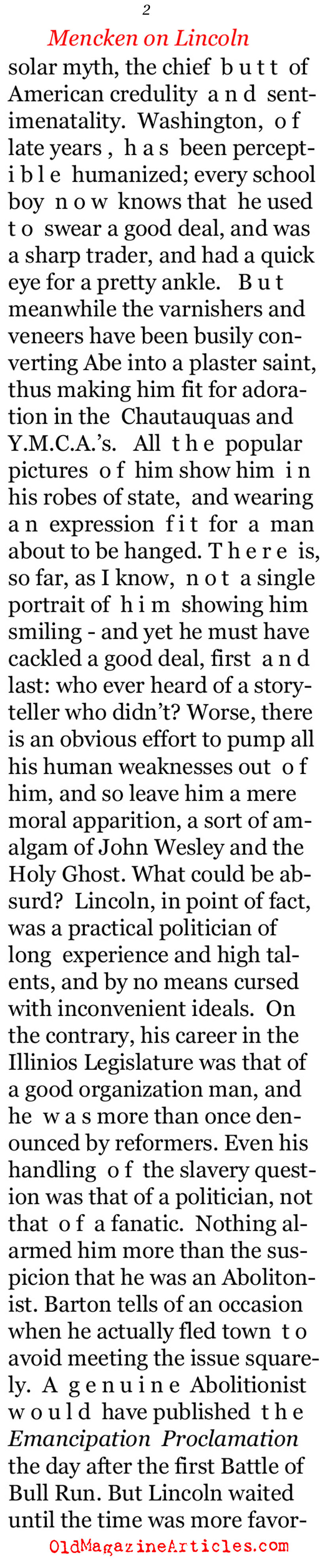 H.L. Mencken Was Not Impressed with Lincoln...But the Gettysburg Address was Perfect