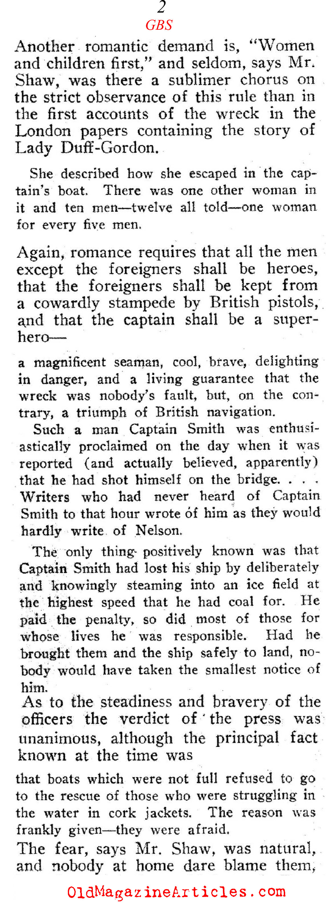 George Bernard Shaw's Remarks[BR] About the [BR][i]Titanic[/i] Disaster