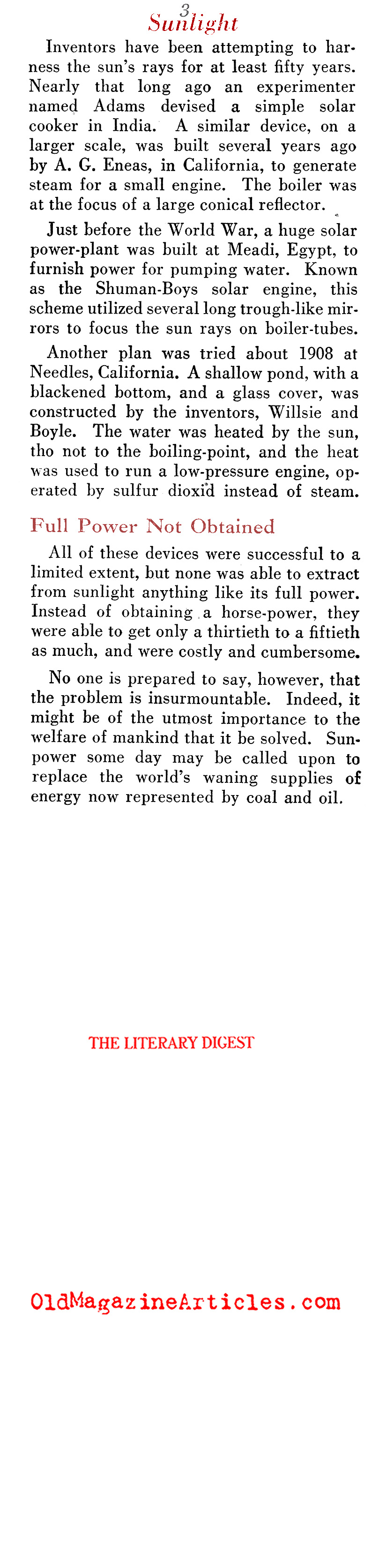 Solar Energy[BR] in the 1930s