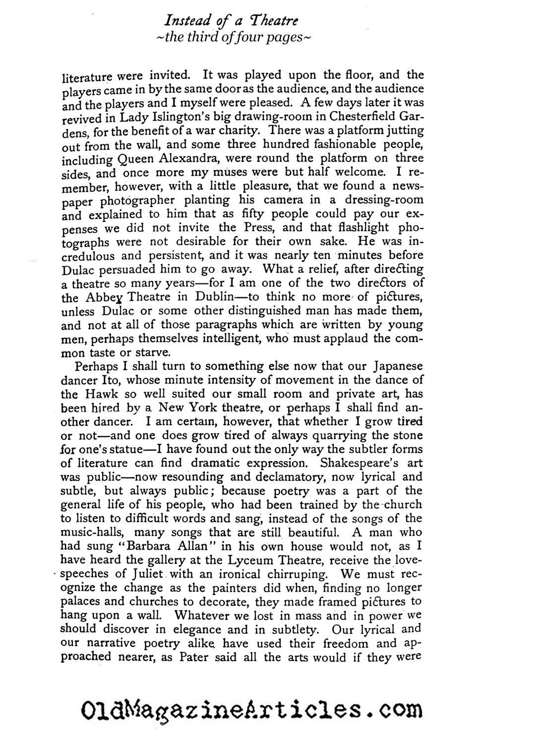 W.B. Yeats Gripes About Theater Funding