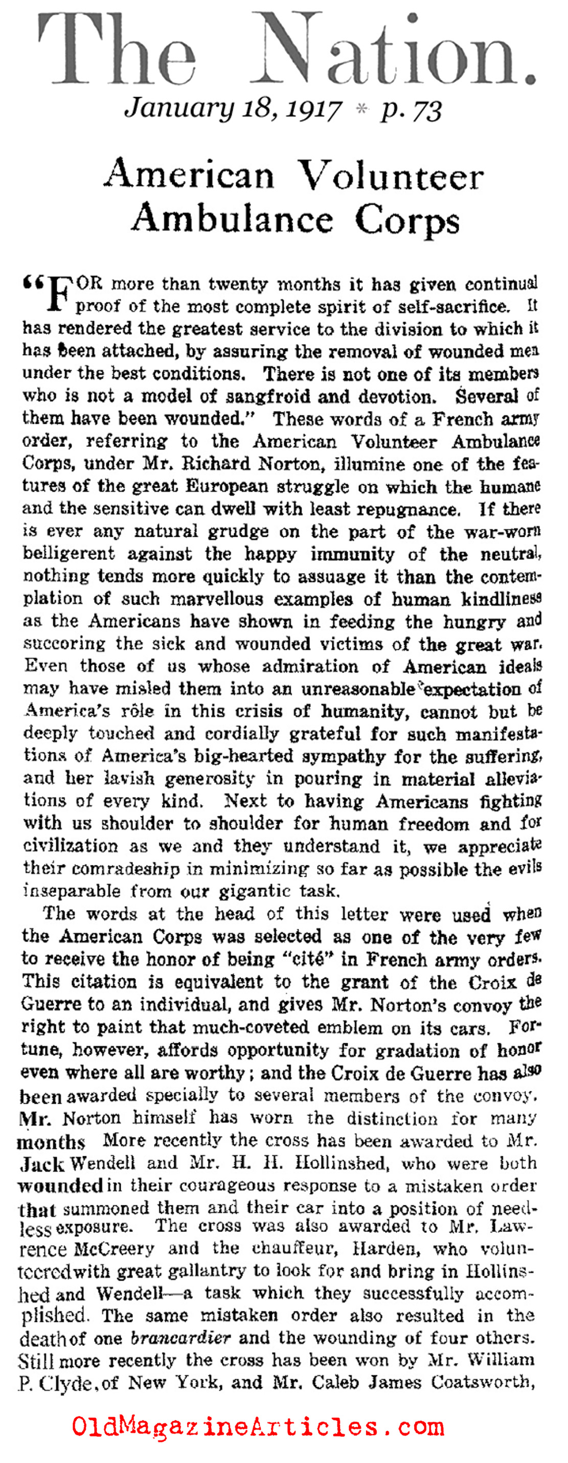 The Norton-Harjes Ambulance Corps in World War I