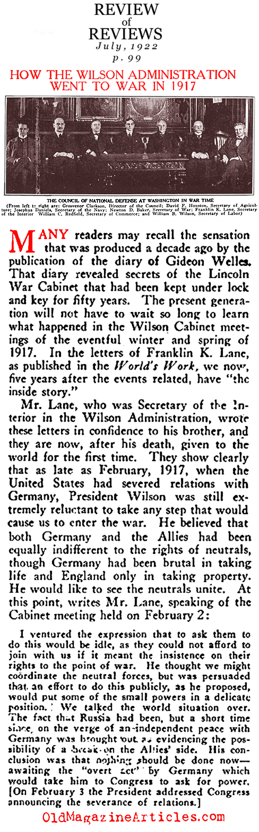 President Wilson's [BR]Cabinet Launches[BR] the War
