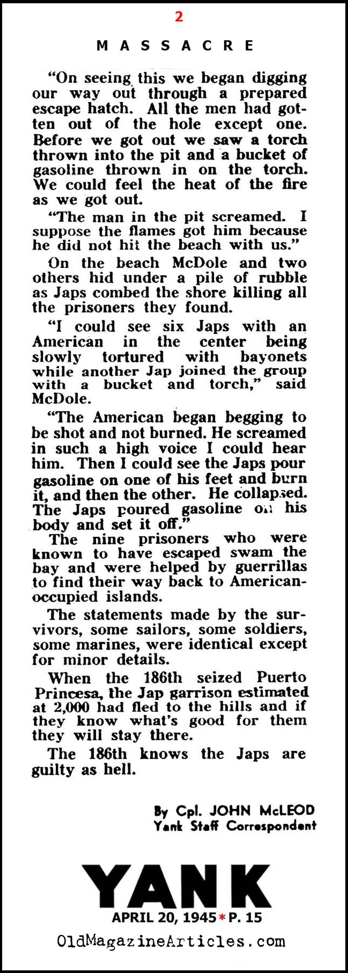 The Japanese Massacre of American Prisoners of War