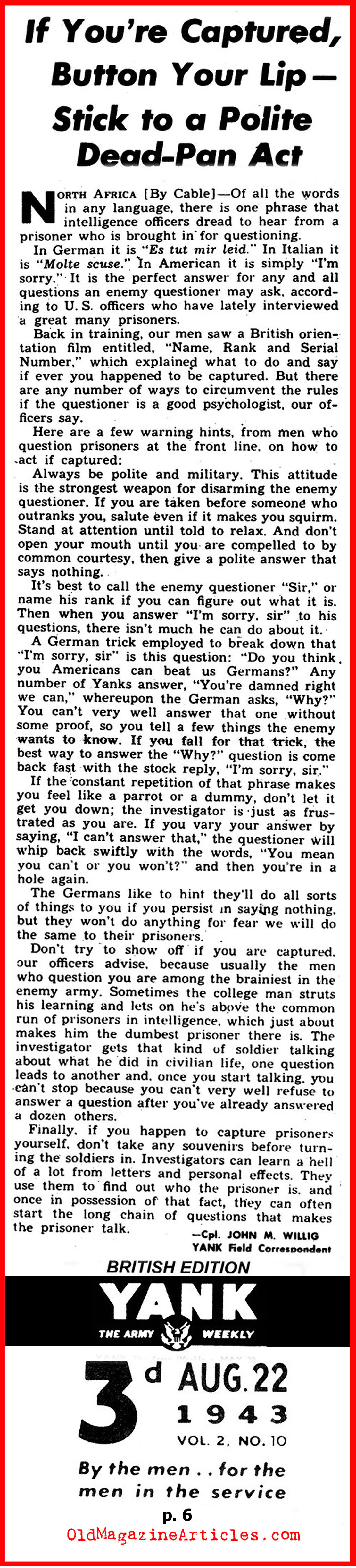 Instructions to[br] American Soldiers[br] in Case of Capture