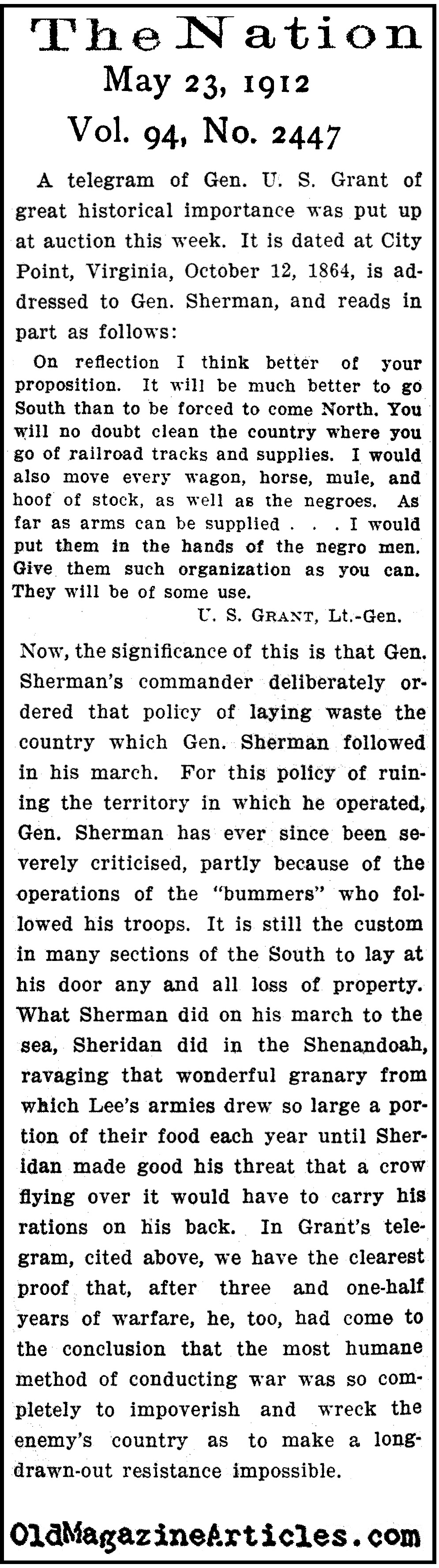 General Sherman Was Ordered to Burn and Pillage